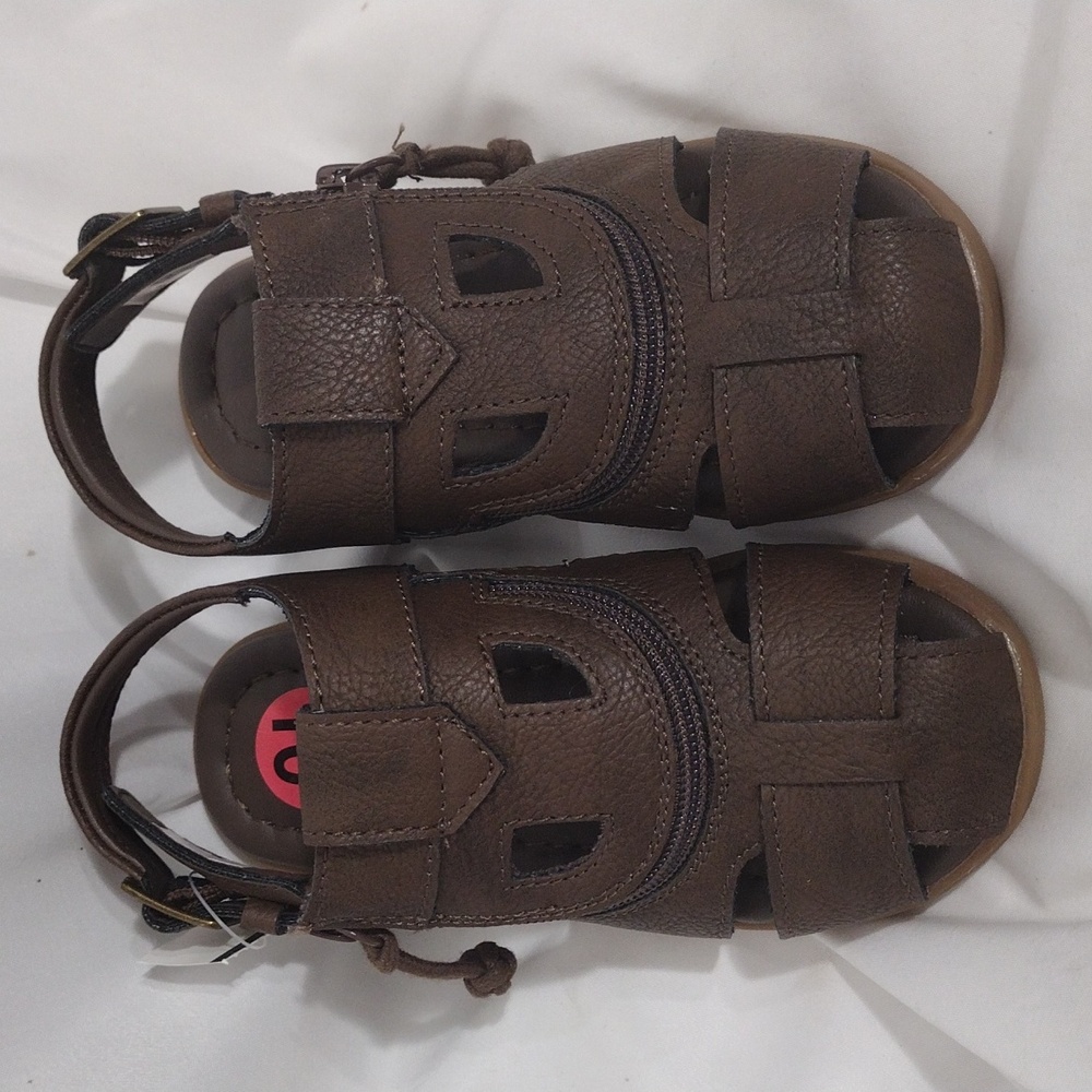 NWOB Billy Footwear Brown Billy Sandal Boys Size 10 Zip And Buckle Dress